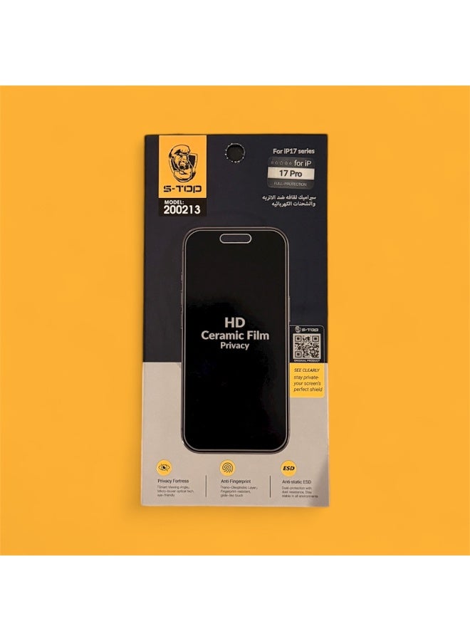 S-TOP Ceramic Privacy Screen Protector for iPhone 17 Pro – Scratch & Shock Protection