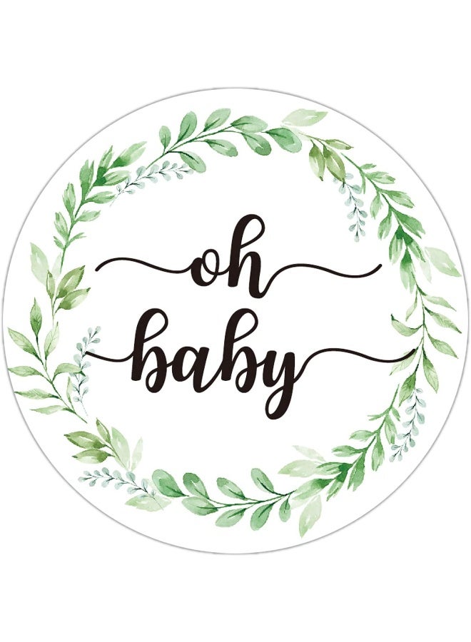 None/Brand 50 Pcs Greenery Baby Shower Thank You Labels, 2 Inch Oh Baby Stickers - Image 1