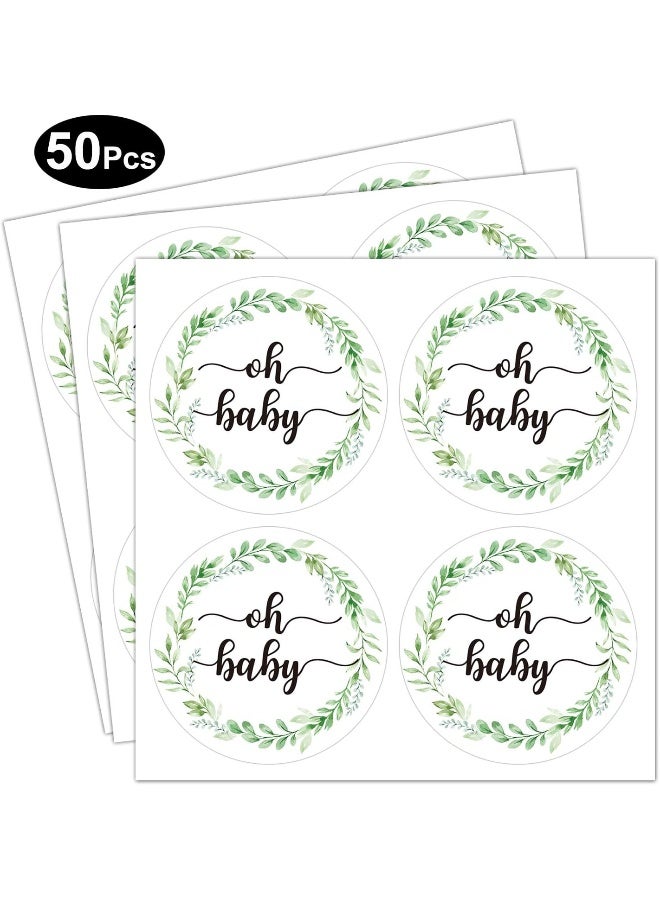 None/Brand 50 Pcs Greenery Baby Shower Thank You Labels, 2 Inch Oh Baby Stickers - Image 5
