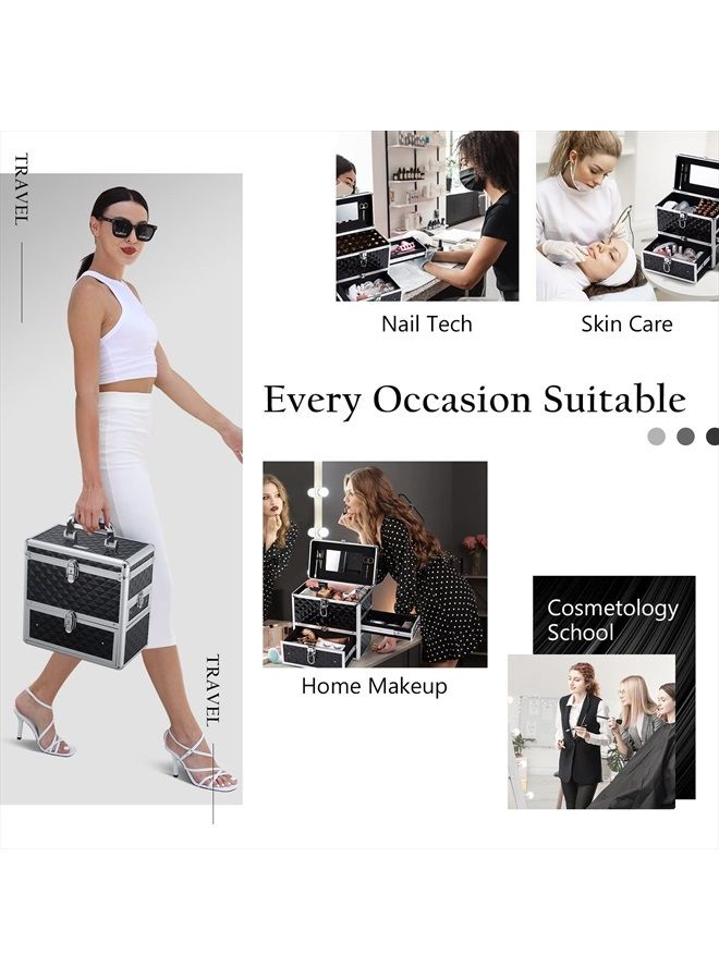 Frenessa Makeup Train Case Professional Makeup Case Organizer Cosmetic Box with Drawer Mirror Extra Large Makeup Manicure Accessory Storage Organizer with Dividers Keys Lockable Travel Nail Art Case f - Image 4