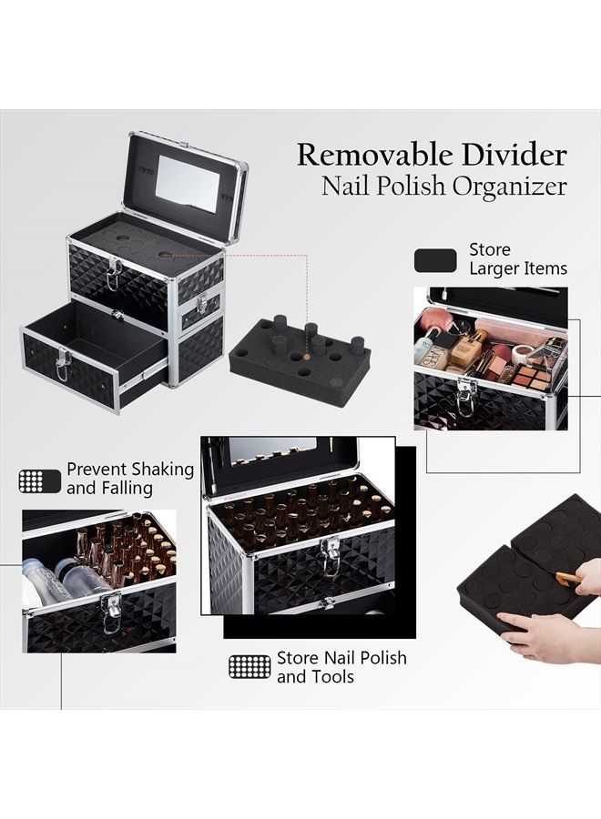 Frenessa Makeup Train Case Professional Makeup Case Organizer Cosmetic Box with Drawer Mirror Extra Large Makeup Manicure Accessory Storage Organizer with Dividers Keys Lockable Travel Nail Art Case f - Image 3