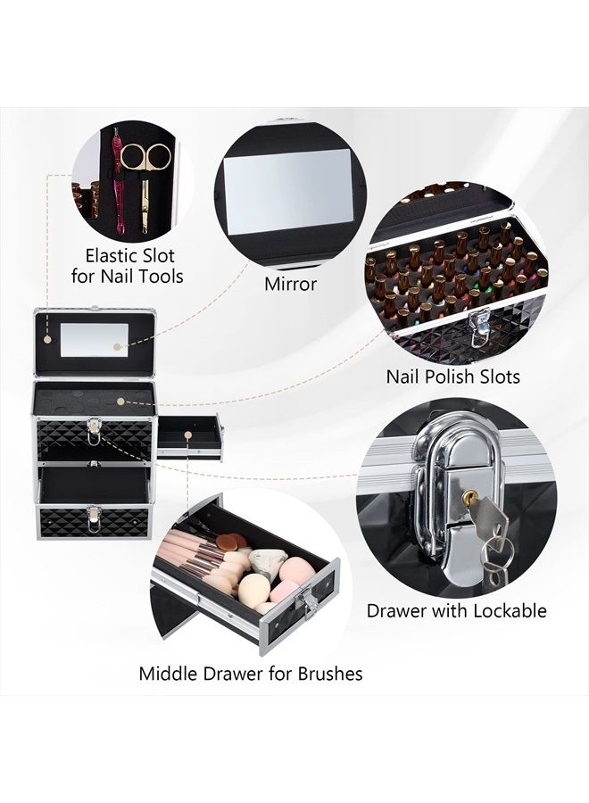 Frenessa Makeup Train Case Professional Makeup Case Organizer Cosmetic Box with Drawer Mirror Extra Large Makeup Manicure Accessory Storage Organizer with Dividers Keys Lockable Travel Nail Art Case f - Image 5