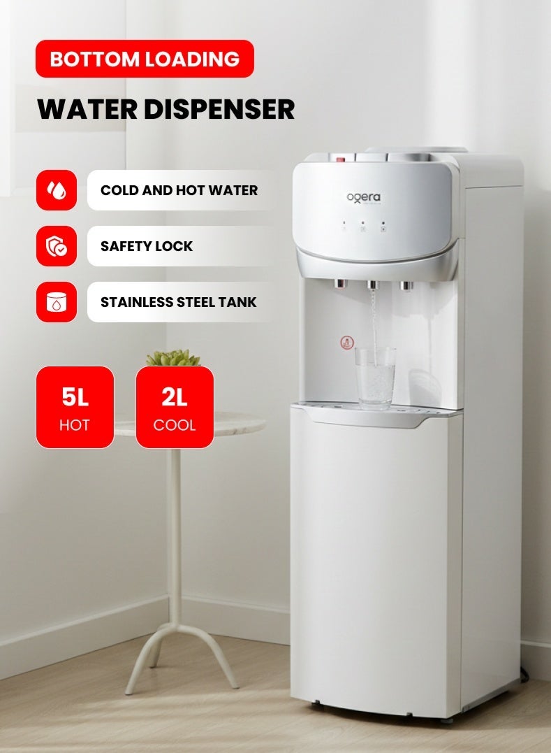 أوجيرا موزع مياه بتصميم تحميل سفلي | 3 خيارات للحرارة: ساخن، بارد وعادي | نظام تبريد بالضاغط R134a | خزان مياه من الفولاذ المقاوم للصدأ | قفل أمان للأطفال | سعة تسخين 5 لتر وتبريد 2 لتر | قدرة 640 واط | ضمان سنتين | OG1700WD | أبيض - Image 2