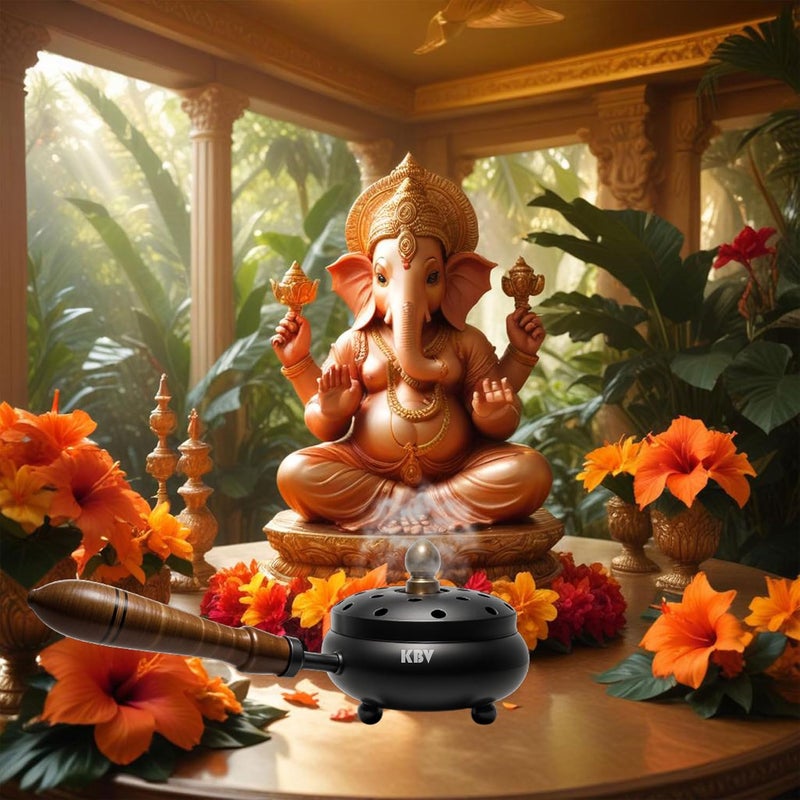 KBV Metal Incense Burner Dhuna Loban Dhoop Dani Bakhoor Dhoop Dani Sambrani Dhuna Dani WithWooden Handle for Home and Office Perfect for Positivity Mediation and Aroma KBVMDD_RP - Image 3