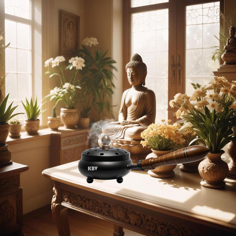 KBV Metal Incense Burner Dhuna Loban Dhoop Dani Bakhoor Dhoop Dani Sambrani Dhuna Dani WithWooden Handle for Home and Office Perfect for Positivity Mediation and Aroma KBVMDD_RP - Image 5