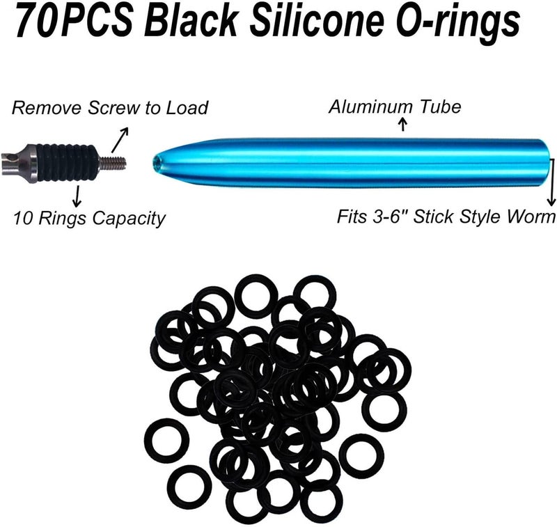 LAIBOREC Wacky Rigging Tool, Fishing Bait Rigs, Wacky Rig Ring Tool with 70PCS Worm O-Rings, Wacky Worm Kit for Senko Neko Finesse Stick Soft Baits - Image 3