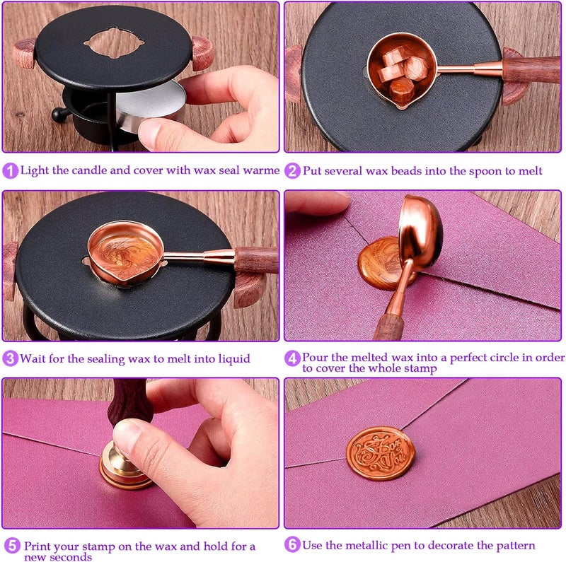 YIPLED Sealing Wax Kit - 728 Pcs With 24 Color Beads, 2 Pens, Warmer, Stamp Spoon and Candles for Gift & Envelope Sealing, Wedding Invitation - Image 3