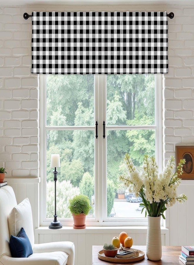 Fanghui 2 Pack Black and White Checkered Valances Window Treatments Buffalo Plaid Bathroom Bedroom Living Room Farmhouse Design Decoration Kitchen Curtains Rod Pocket 54x18 in - Image 5