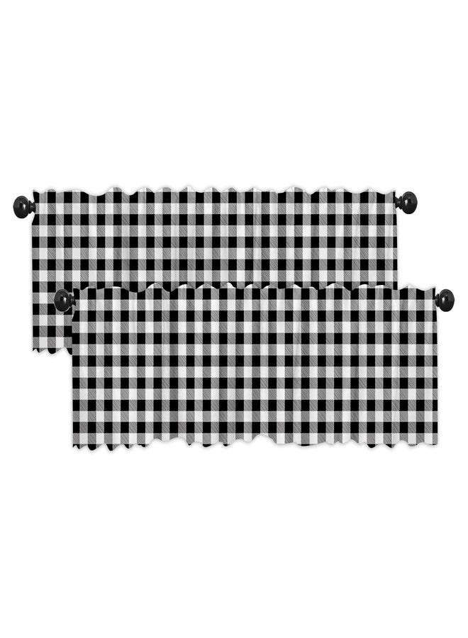 Fanghui 2 Pack Black and White Checkered Valances Window Treatments Buffalo Plaid Bathroom Bedroom Living Room Farmhouse Design Decoration Kitchen Curtains Rod Pocket 54x18 in - Image 1