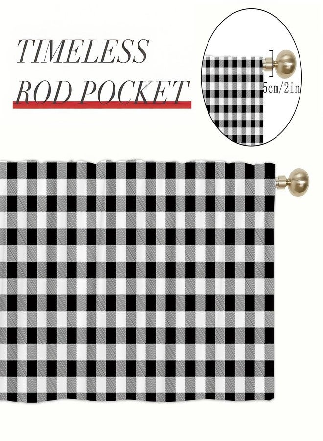 Fanghui 2 Pack Black and White Checkered Valances Window Treatments Buffalo Plaid Bathroom Bedroom Living Room Farmhouse Design Decoration Kitchen Curtains Rod Pocket 54x18 in - Image 4