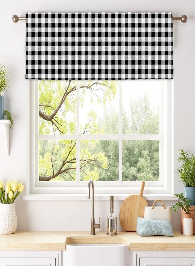 Fanghui 2 Pack Black and White Checkered Valances Window Treatments Buffalo Plaid Bathroom Bedroom Living Room Farmhouse Design Decoration Kitchen Curtains Rod Pocket 54x18 in - Image 2