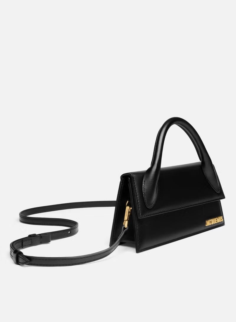 JACQUEMUS Long Leather Hand Bag With Deatchable Shoulder Strap, Women's Cross-Body Bag, Women's Hand Bag, Women's Shoulder Bag, Women's Tote Bag, Women's Travel Bag, Black-22cm - Image 2