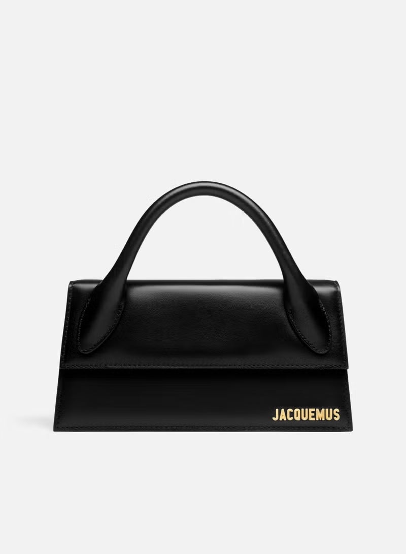 JACQUEMUS Long Leather Hand Bag With Deatchable Shoulder Strap, Women's Cross-Body Bag, Women's Hand Bag, Women's Shoulder Bag, Women's Tote Bag, Women's Travel Bag, Black-22cm - Image 1