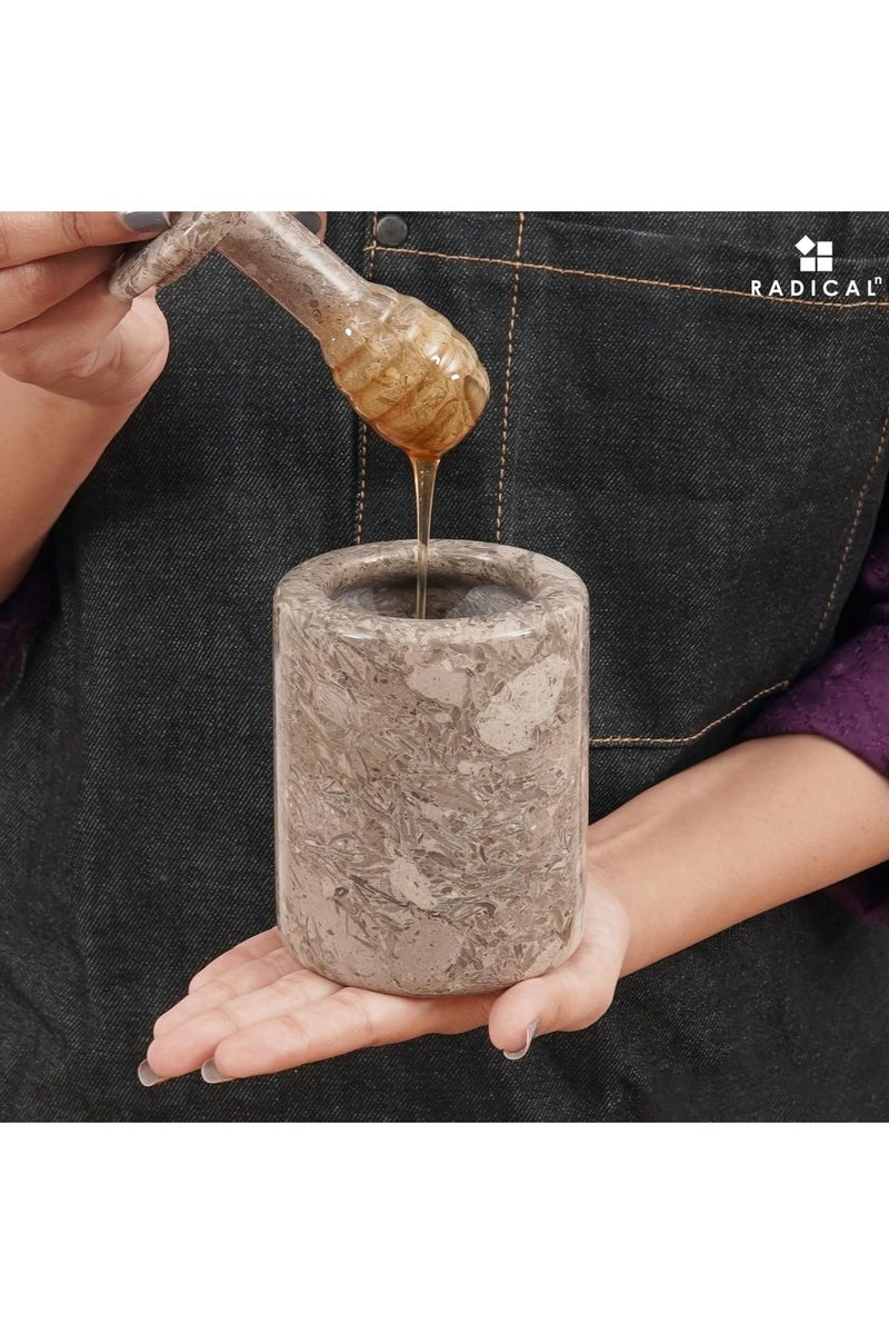 RADICALn Oceanic Marble Honey Pot with Lid & Dipper | 5.5" Handmade Mini Honey Jar for Kitchen Counter - Image 2