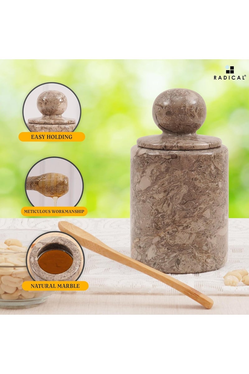 RADICALn Oceanic Marble Honey Pot with Lid & Dipper | 5.5" Handmade Mini Honey Jar for Kitchen Counter - Image 4