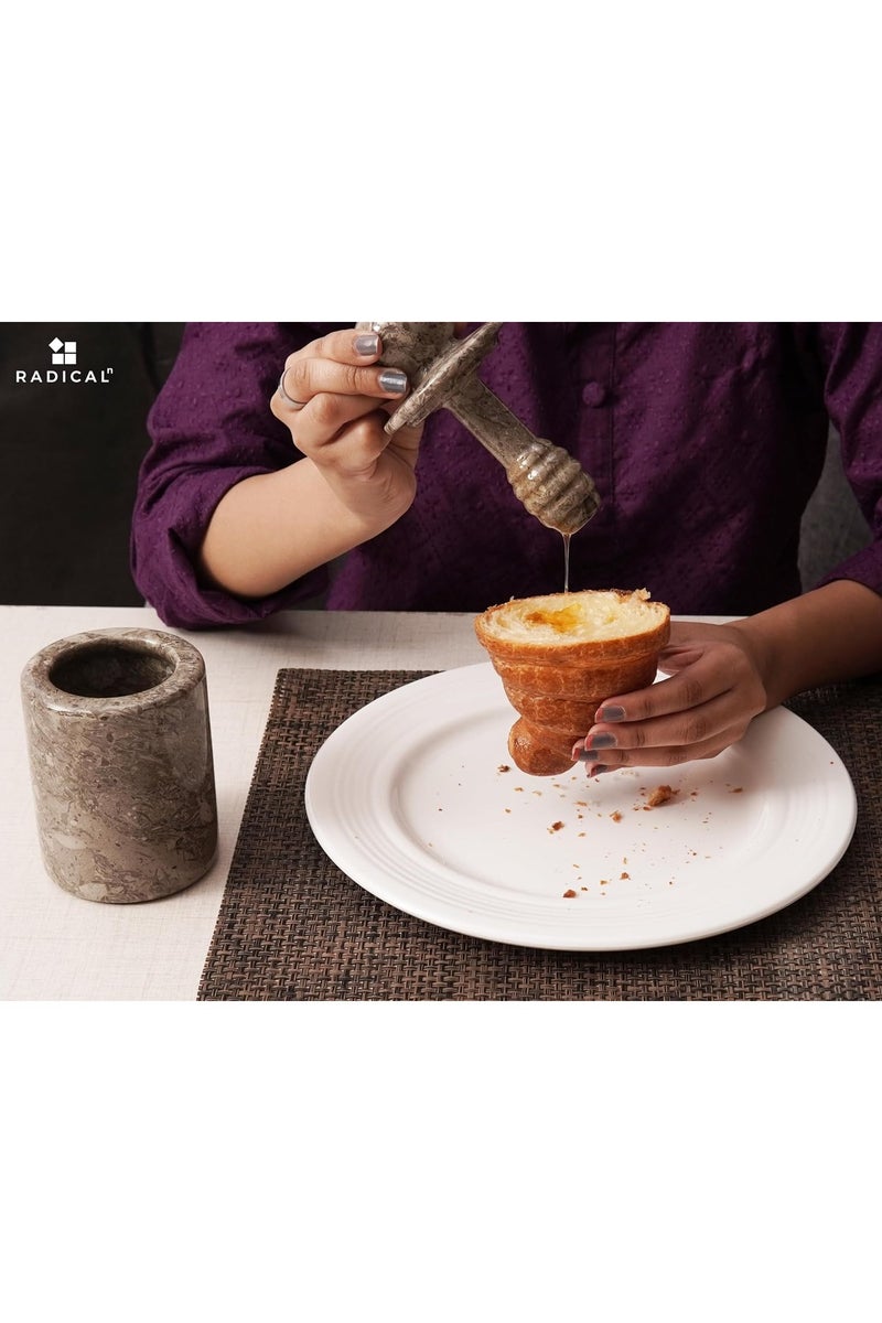 RADICALn Oceanic Marble Honey Pot with Lid & Dipper | 5.5" Handmade Mini Honey Jar for Kitchen Counter - Image 5