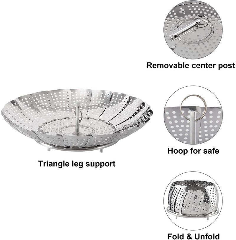 G2J BROTHERS G2J Brothers® Steamer Basket, Vegetable Steamer, Stainless Steel Steamer Food, Value Steamer Baskets for Cooking, Healthy Steamer Basket, Folding Expandable to Fit Various Size Pot (6" to 11") - Image 5
