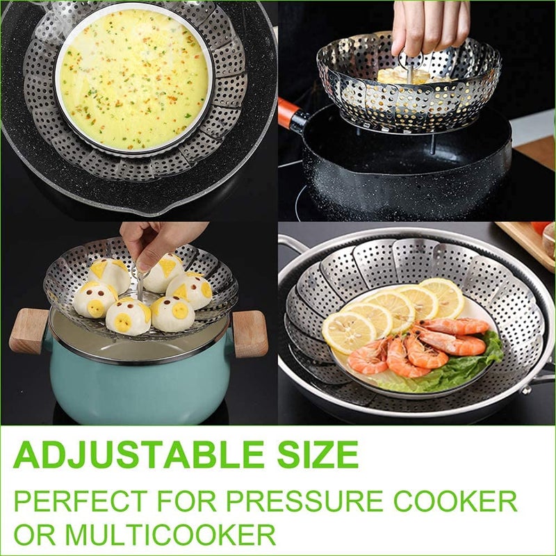 G2J BROTHERS G2J Brothers® Steamer Basket, Vegetable Steamer, Stainless Steel Steamer Food, Value Steamer Baskets for Cooking, Healthy Steamer Basket, Folding Expandable to Fit Various Size Pot (6" to 11") - Image 3