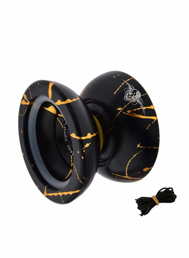 YOYO N11 Professional Unresponsive Aluminum YoYo with Bag Glove and 5 Strings Black and Gold Design - Image 5