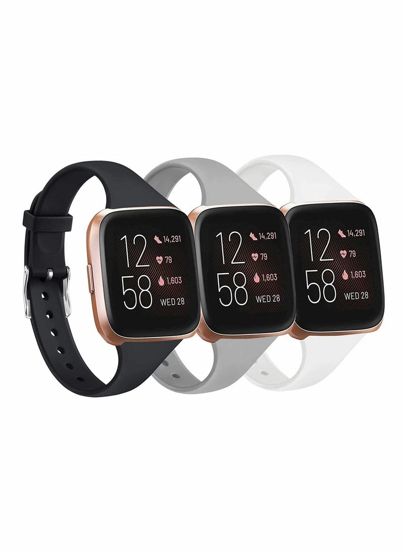 KASTWAVE Sport Bands Compatible with Fitbit Versa 2, Fitbit Versa, Versa Lite, Versa SE, Classic Soft Silicone Replacement Smartwatch Wristbands for Fitbit Versa Smart Watch Women Men (3Pack, Black Gray White) - Image 1