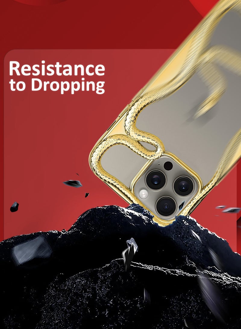 CATANES iPhone 15 Pro Max 3Packs Snake Case Cover Soft TPU and Glossy with Two 3D Shockproof Screen Protector - Gold - Image 3