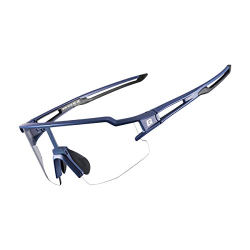 ROCKBROS Photochromic Sports Non-Polarized Sunglasses for Men Women Cycling UV Protection, Blue, Regular - Image 1