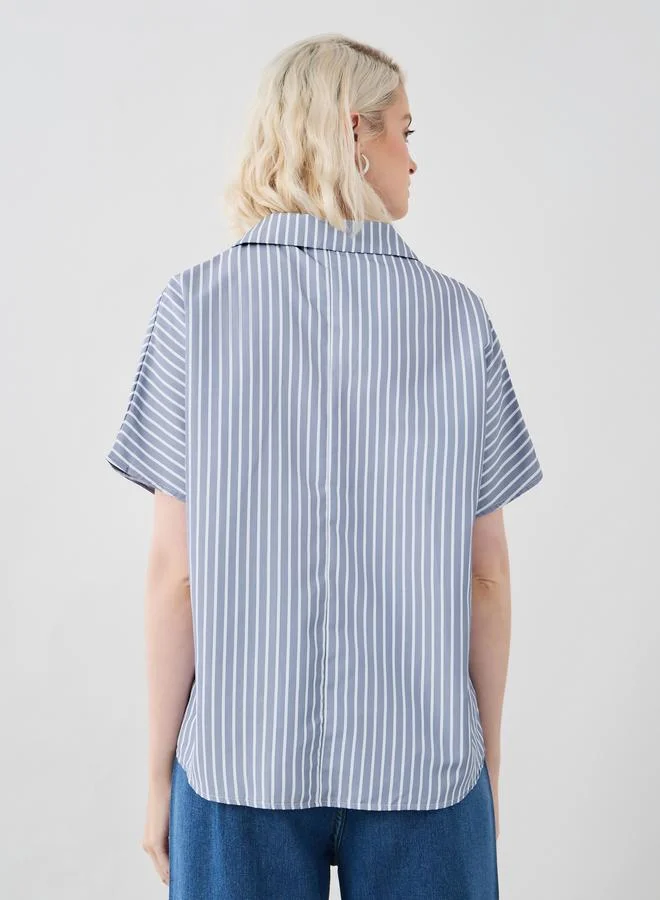 Styli Styli Striped Short Sleeve Oversized Shirt