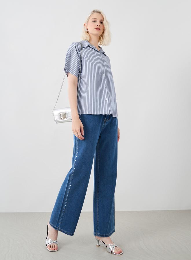 Take Two Striped Short Sleeve Oversized Shirt - Image 2