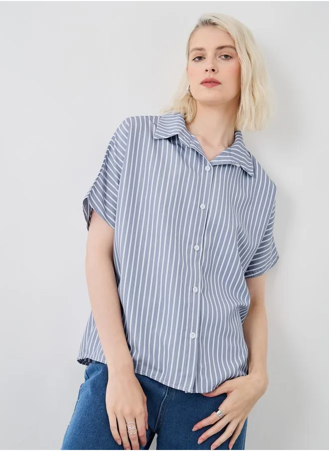 Take Two Take Two Striped Short Sleeve Oversized Shirt