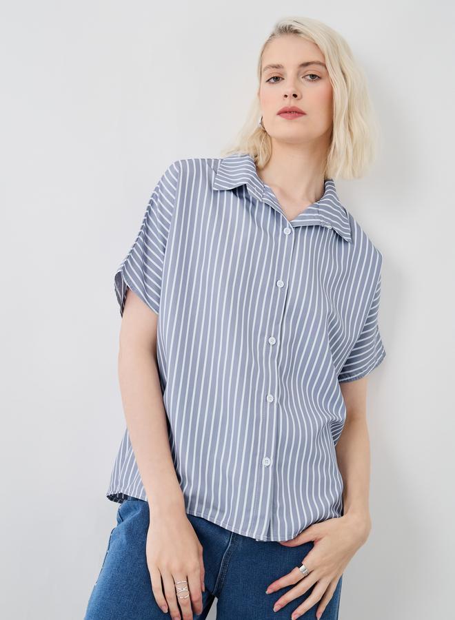 Take Two Striped Short Sleeve Oversized Shirt - Image 1