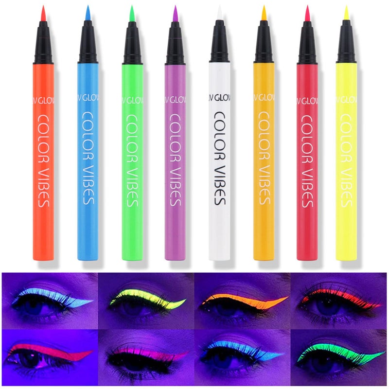 Wismee UV Glow Neon Liquid Eyeliner, Matte Colored Eyeliners Pen, Rainbow Colorful Neon Eyeliner Pencil Pigmented Waterproof Smudgeproof Long Lasting Eye Liner for Halloween Christmas Makeup (Orange) - Image 2