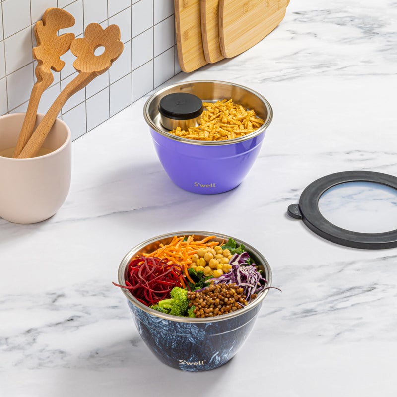 S'well Stainless Steel Salad Bowl Kit 64oz, Hillside Lavender, Comes with 2oz Mini Canister and Removable Tray for Organization, Leakproof, Easy to Clean, Dishwasher Safe - Image 5