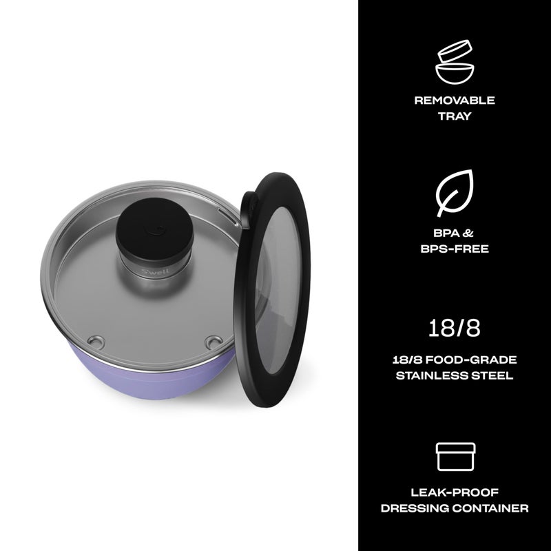 S'well Stainless Steel Salad Bowl Kit 64oz, Hillside Lavender, Comes with 2oz Mini Canister and Removable Tray for Organization, Leakproof, Easy to Clean, Dishwasher Safe - Image 3
