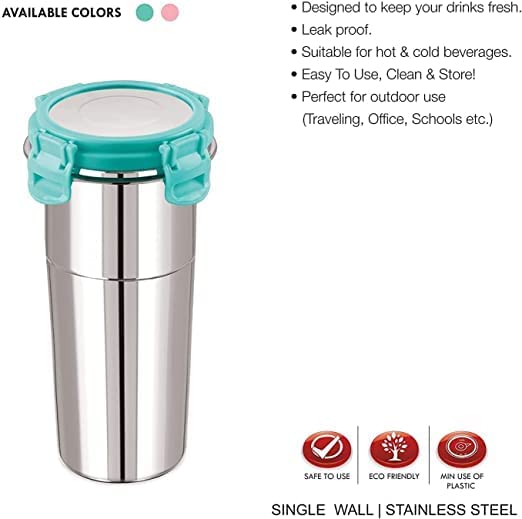 NOBILEA Stainless Steel Fusion Glass Tumbler with Stainless Steel Lid Multicolor 600ml - Image 3