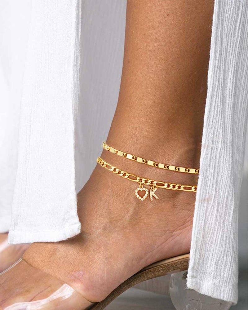 YOFECIO Ankle Bracelets for Women,14K Gold Plated Initial Anklets Dainty Heart Letter Ankle Bracelets Layered Gold Anklets for Women Non Tarnish A to Z Summer Beach Jewelry - Image 3