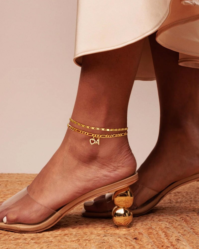 YOFECIO Ankle Bracelets for Women,14K Gold Plated Initial Anklets Dainty Heart Letter Ankle Bracelets Layered Gold Anklets for Women Non Tarnish A to Z Summer Beach Jewelry - Image 2