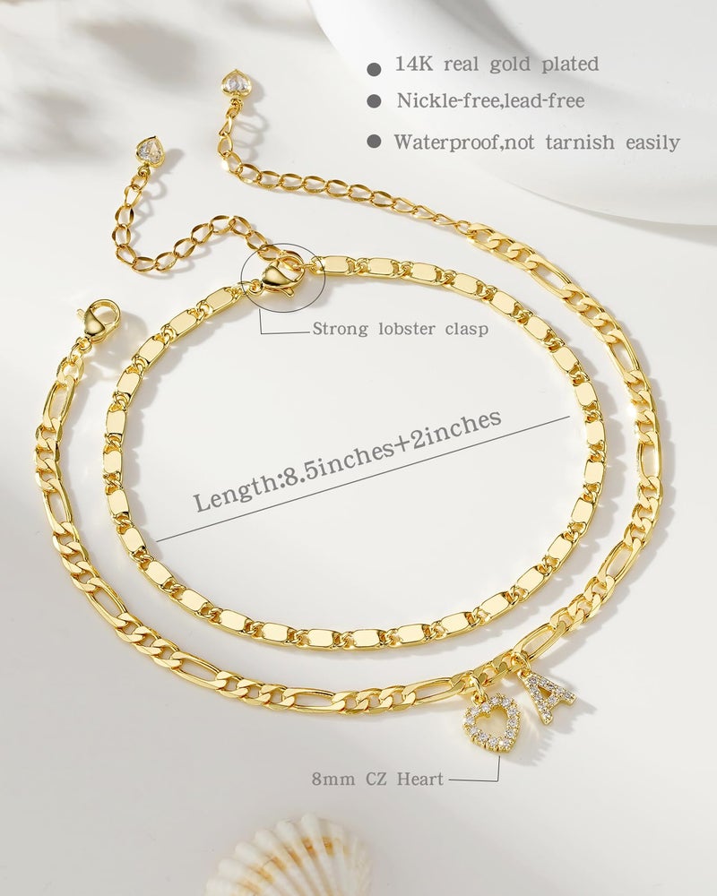 YOFECIO Ankle Bracelets for Women,14K Gold Plated Initial Anklets Dainty Heart Letter Ankle Bracelets Layered Gold Anklets for Women Non Tarnish A to Z Summer Beach Jewelry - Image 5