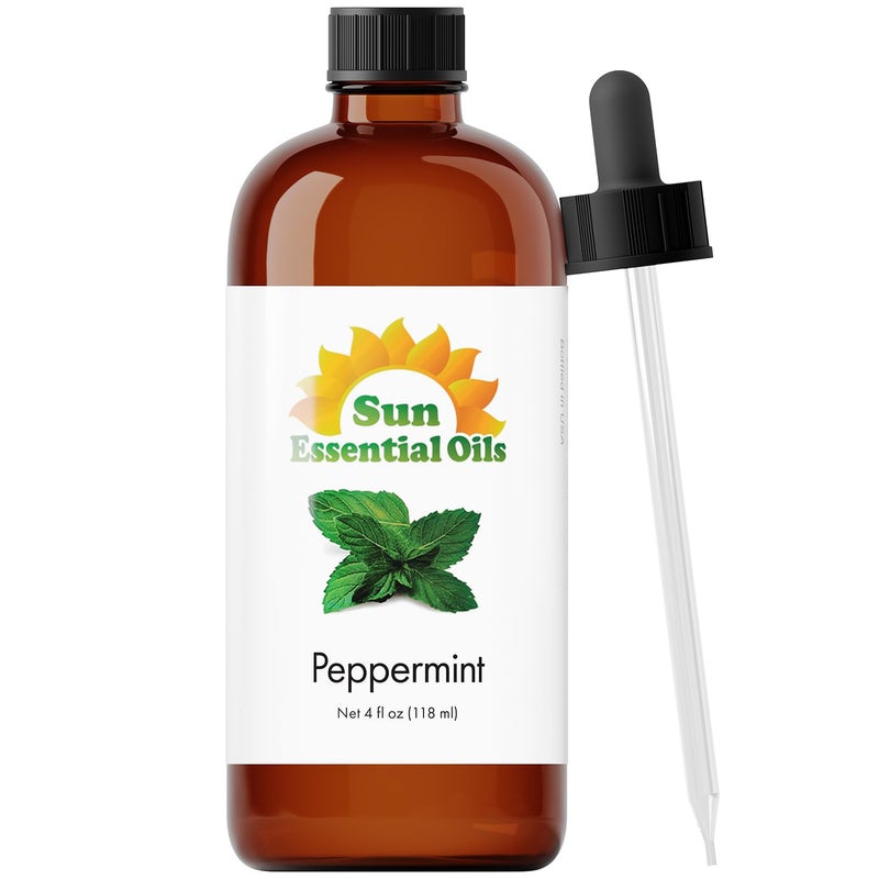 Sun Essential Oils - Peppermint Essential Oil (4 oz) with Dropper for Diffuser, Humidifier, Skin & Aromatherapy Body Massage, Candle & Soap Making for Home - Image 1