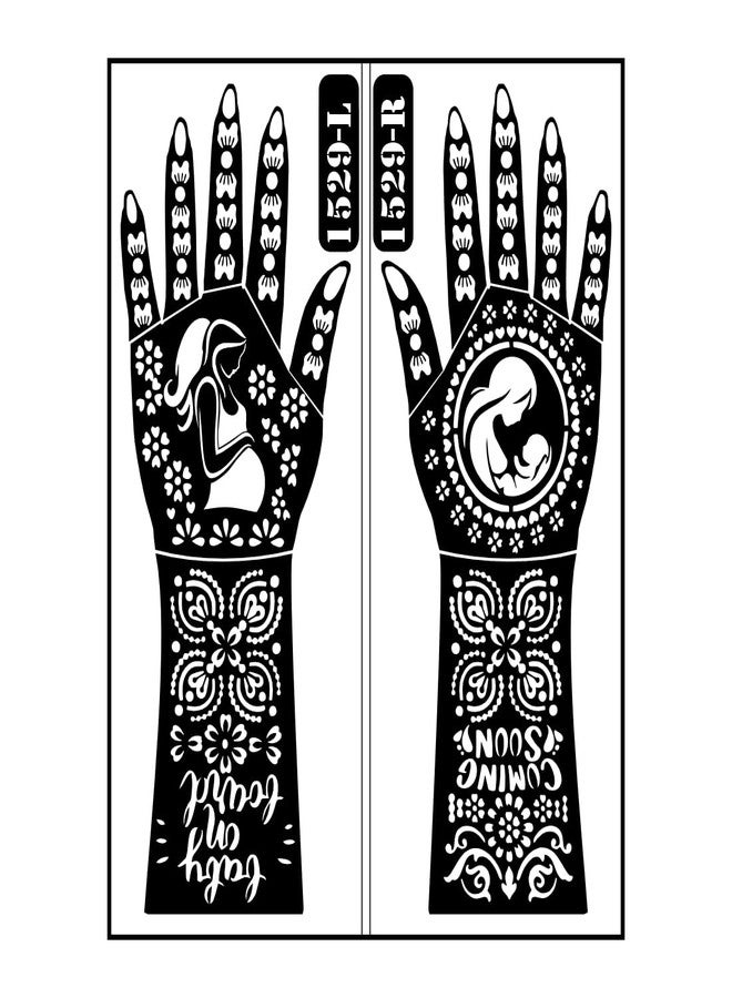ORDERSHOCK Pregnancy Announcement Mehndi Stencil Mehndi Sticker with Mother and Baby Silhouette, Full Hand Floral Pattern - Image 2
