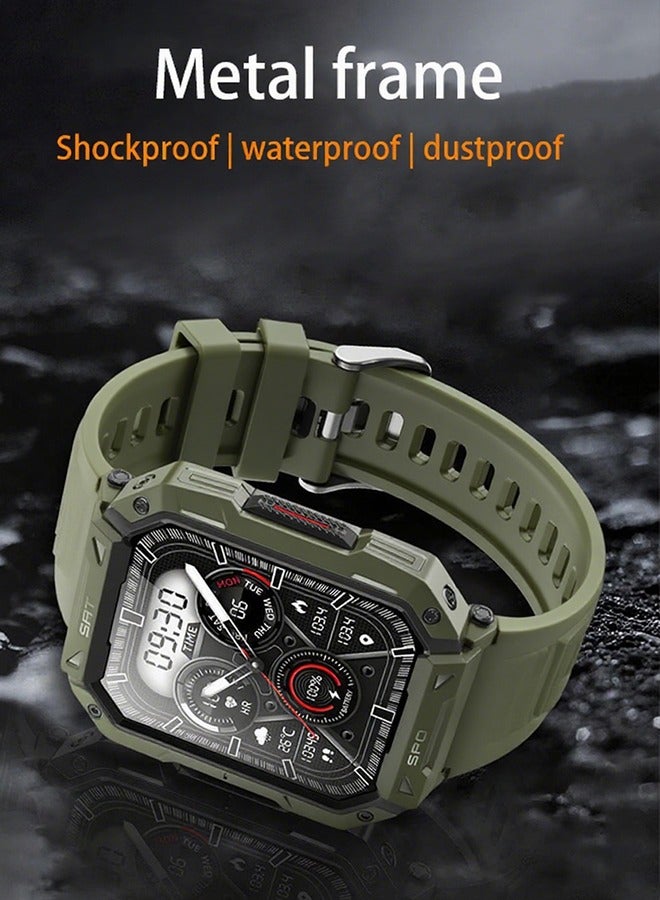 Outdoor Sports Waterproof Military Watch Blood Sugar Smart Watch | 24/7 Heart Rate/Spo2/Temperature Tracking | 150 Sports Modes | Sleep Analysis | 2.1" Arabic Display |Waterproof And Dustproof-Green - Image 3