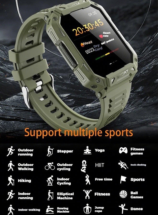 Outdoor Sports Waterproof Military Watch Blood Sugar Smart Watch | 24/7 Heart Rate/Spo2/Temperature Tracking | 150 Sports Modes | Sleep Analysis | 2.1" Arabic Display |Waterproof And Dustproof-Green - Image 5