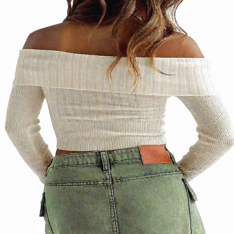 Sexy Off-Shoulder Long Sleeve Knit Sweater for Women - Image 4