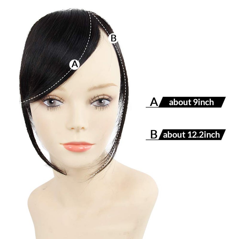 Shinon Thick Side Swept Bangs Clip in Fringe Bangs Hair Extensions - Real Human Hair, Natural Black - Image 3