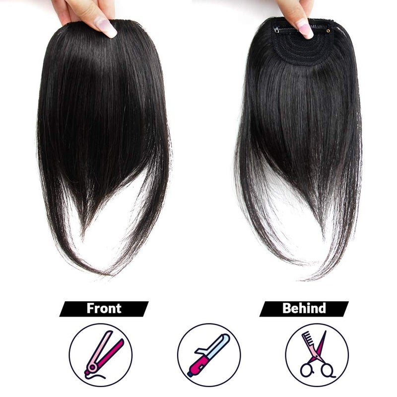 Shinon Thick Side Swept Bangs Clip in Fringe Bangs Hair Extensions - Real Human Hair, Natural Black - Image 2