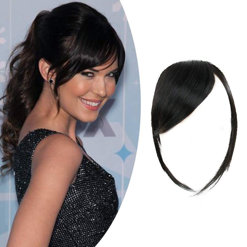 Shinon Thick Side Swept Bangs Clip in Fringe Bangs Hair Extensions - Real Human Hair, Natural Black - Image 1