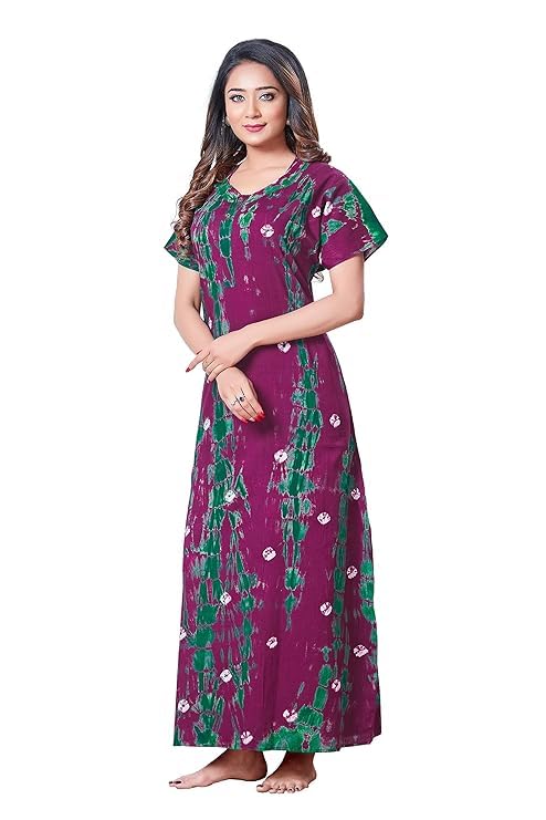 KBNBJ Nighty for Women Cotton Printed Maxi Gown Ankle Length Nighty Night Dress Gown for Women Maxi - (Free Size, Purple) - Image 1