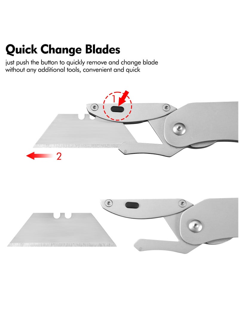 Excefore - 2 Set Folding Utility Knife, Mini Box Cutter With 5 SK5 Blades, Razor Knife With Belt Clip, Sliver And Black - Image 1