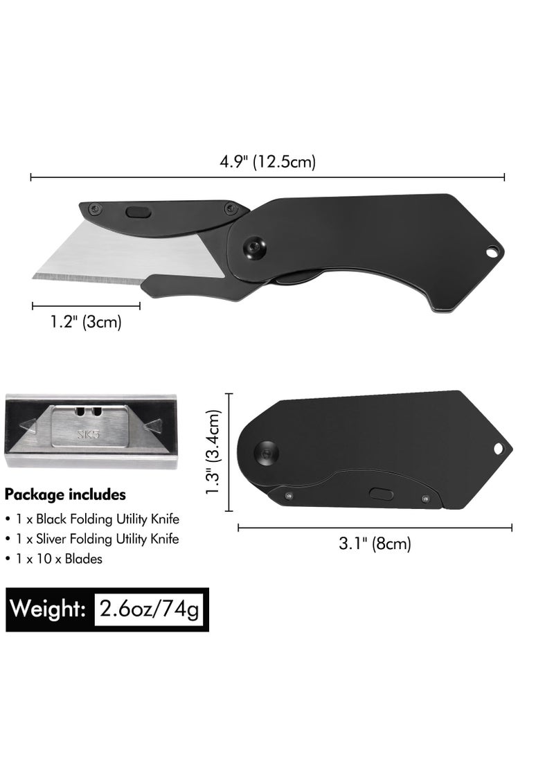 Excefore - 2 Set Folding Utility Knife, Mini Box Cutter With 5 SK5 Blades, Razor Knife With Belt Clip, Sliver And Black - Image 1