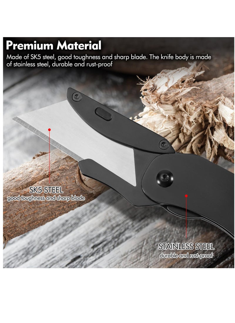 Excefore - 2 Set Folding Utility Knife, Mini Box Cutter With 5 SK5 Blades, Razor Knife With Belt Clip, Sliver And Black - Image 1