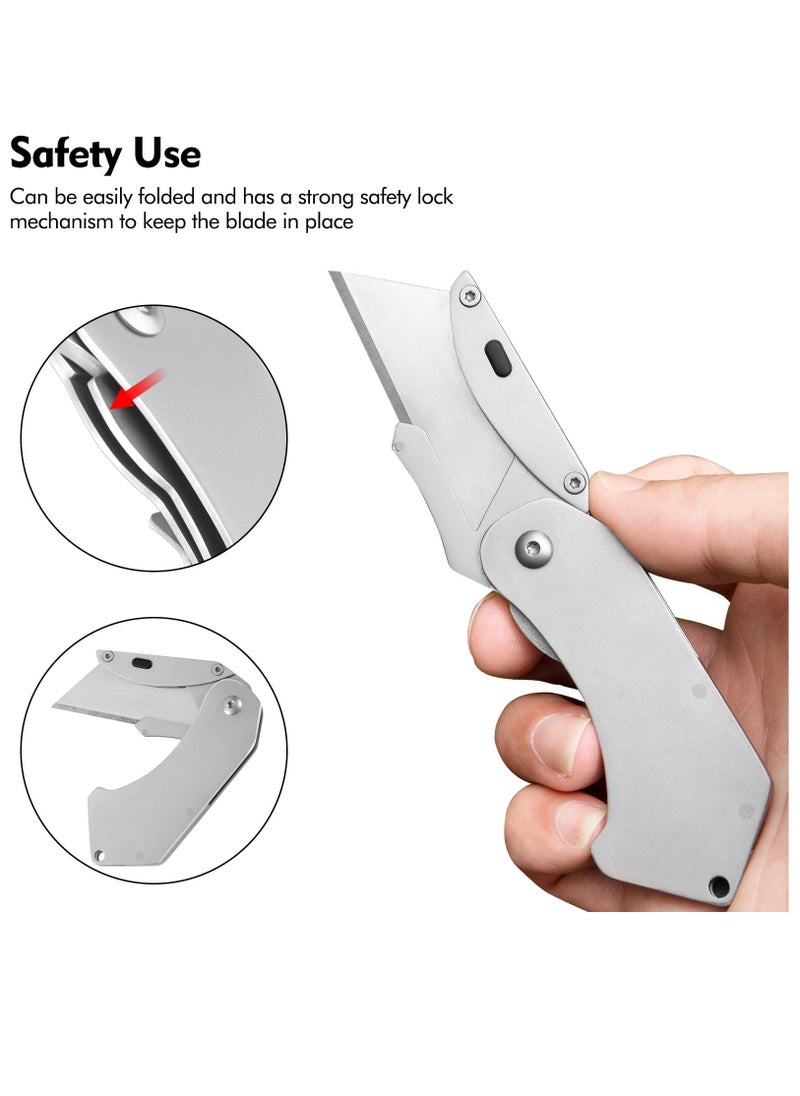 Excefore - 2 Set Folding Utility Knife, Mini Box Cutter With 5 SK5 Blades, Razor Knife With Belt Clip, Sliver And Black - Image 1
